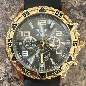#84 Zhowe Men’s Quartz Watch Featuring a Gold Tone Alloy Case and Black Dial